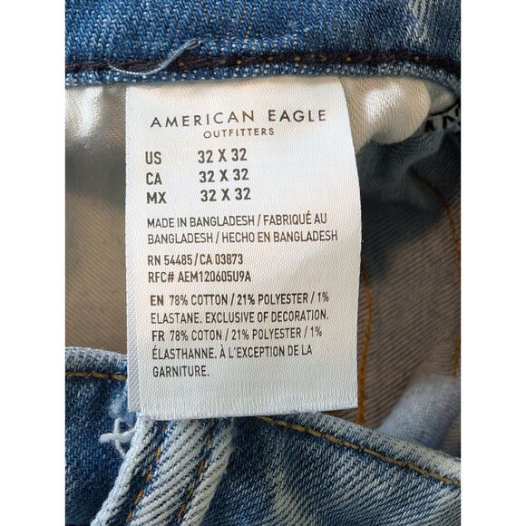 American Eagle SIze 32X31 Distressed Patched Skinny Jeans Acid Wash Stretch - Picture 7 of 10